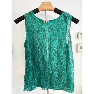 Victorias Secret Emerald Green Lace Front Sleeveless Tank Top Medium Floral Knit